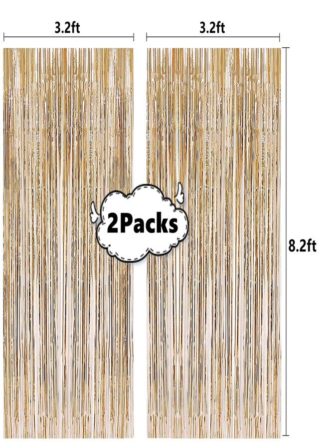 i-CHONY 2 Pcs 3.2ft x 8.2ft Champagne Gold Metallic Tinsel Foil Fringe Curtains Photo Booth Backdrop for Baby Shower Birthday Wedding Holiday Celebration Bachelorette Party Decorations - Image 2