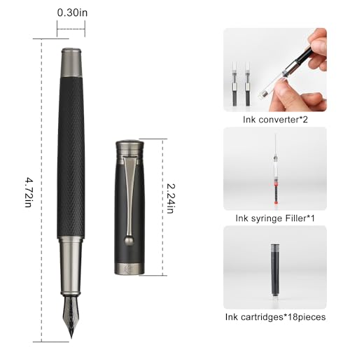 GC QUILL Fountain Pen Set - Fine & Medium Nibs, Includes 18 Ink Cartridges, Ink Refill Converter & Syringe Filler, Gift for Writing, Journaling & Calligraphy MU-13 - Image 3