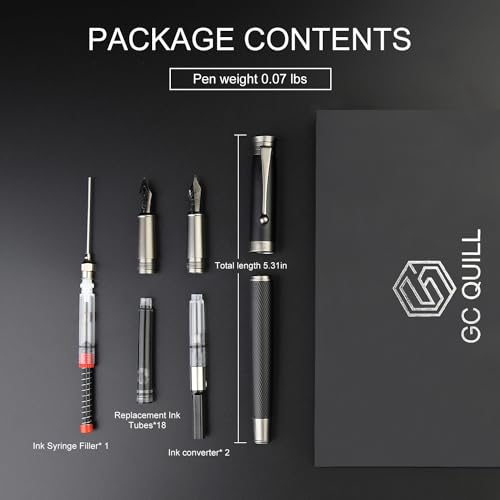 GC QUILL Fountain Pen Set - Fine & Medium Nibs, Includes 18 Ink Cartridges, Ink Refill Converter & Syringe Filler, Gift for Writing, Journaling & Calligraphy MU-13 - Image 5