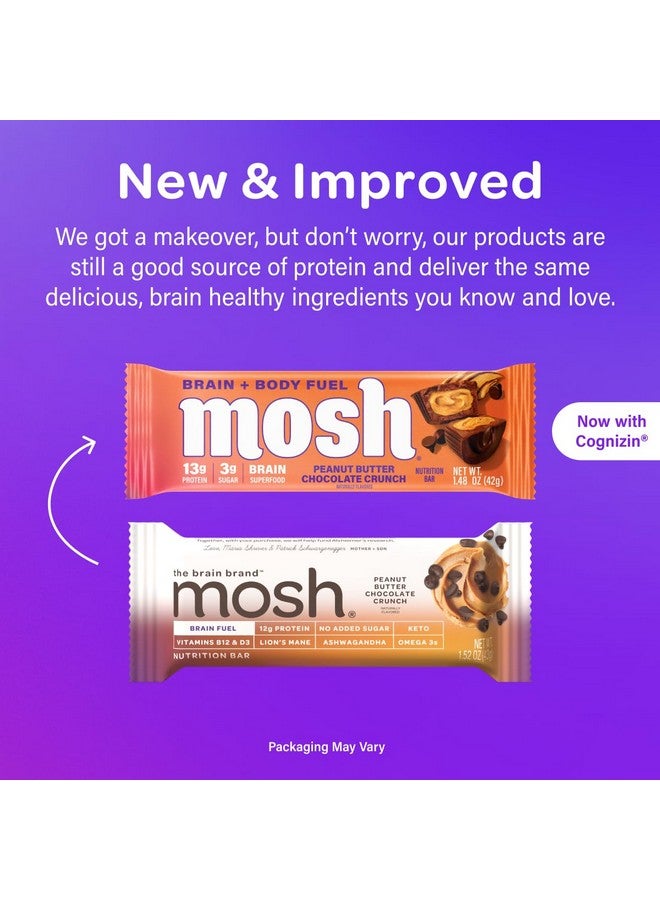MOSH MOSH Peanut Butter Chocolate Keto Protein Bars, High Fiber, Low Carb, Gluten Free, High Protein, Brain Healthy Snack, 12 Count  - Image 1