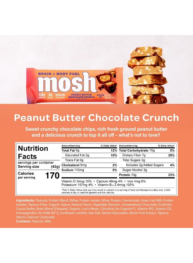 MOSH MOSH Peanut Butter Chocolate Keto Protein Bars, High Fiber, Low Carb, Gluten Free, High Protein, Brain Healthy Snack, 12 Count  - Image 2