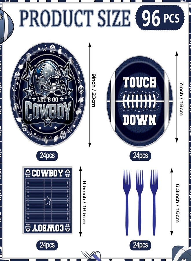 Hokinaa Cowboy Football Party Decorations - 96 Pcs Blue Cowboy American Rugby Tableware Set, Game Day Disposable Paper Plate Napkin Fork, Sports Birthday Party Supplies for Boys Men, Serves 24 Guests - Image 3