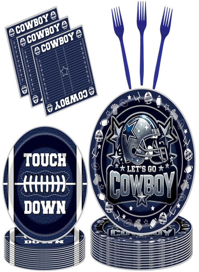Hokinaa Cowboy Football Party Decorations - 96 Pcs Blue Cowboy American Rugby Tableware Set, Game Day Disposable Paper Plate Napkin Fork, Sports Birthday Party Supplies for Boys Men, Serves 24 Guests - Image 1