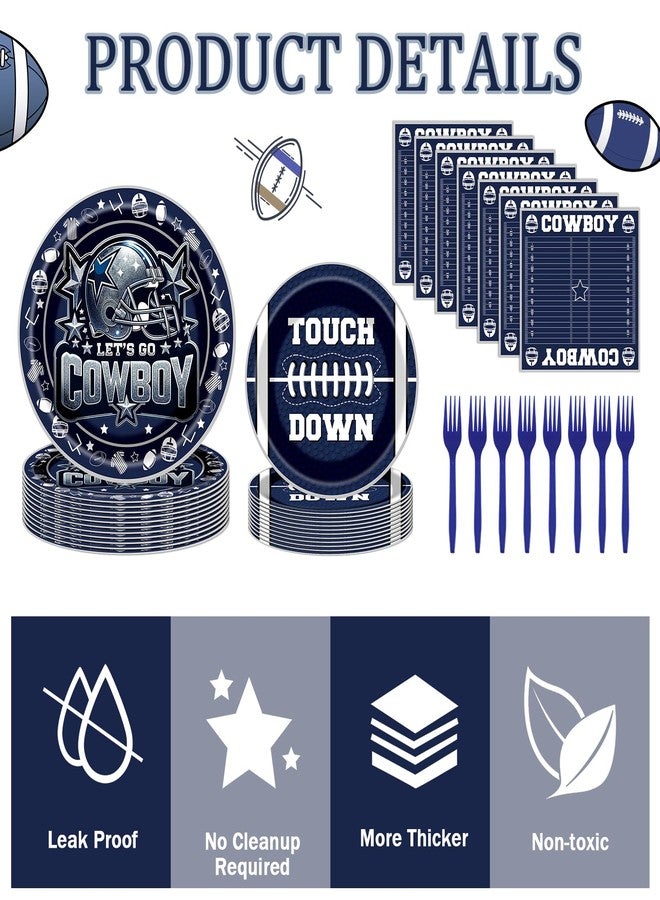 Hokinaa Cowboy Football Party Decorations - 96 Pcs Blue Cowboy American Rugby Tableware Set, Game Day Disposable Paper Plate Napkin Fork, Sports Birthday Party Supplies for Boys Men, Serves 24 Guests - Image 4