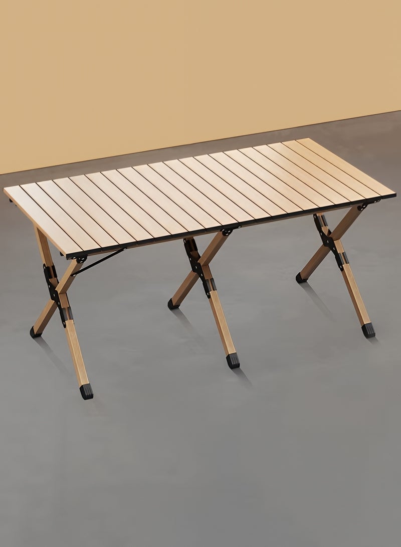 تايمي طاولة خشبية قابلة للطي مع حقيبة حمل للأستخدام الداخلي والخارجي، طاولة محمولة للحديقة والفناء والشاطئ والتخييم والكشتات والرحلات البرية، لون بيج - 45x60x120 سم - Image 1