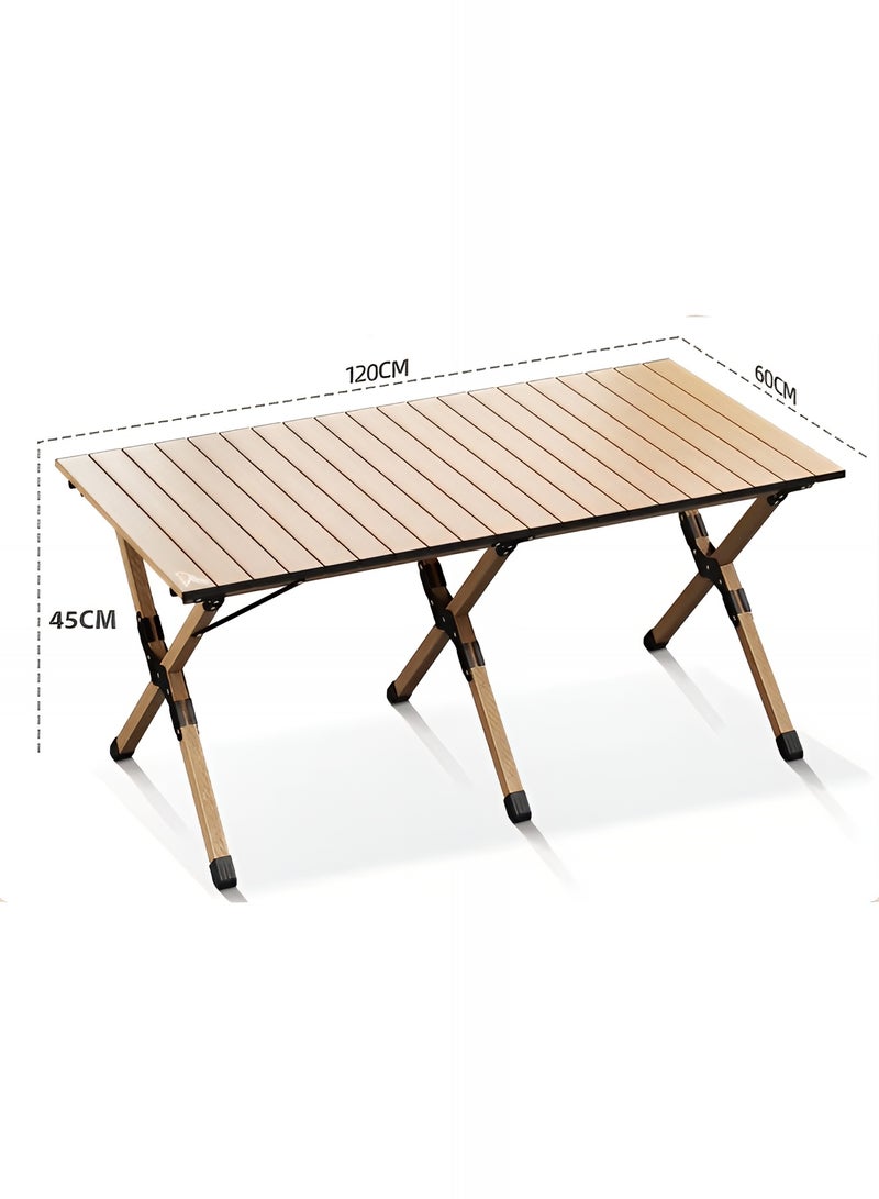 تايمي طاولة خشبية قابلة للطي مع حقيبة حمل للأستخدام الداخلي والخارجي، طاولة محمولة للحديقة والفناء والشاطئ والتخييم والكشتات والرحلات البرية، لون بيج - 45x60x120 سم - Image 2