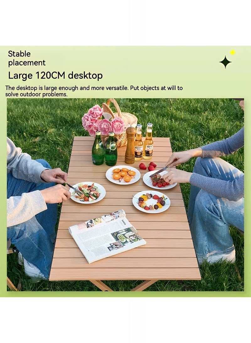 تايمي طاولة خشبية قابلة للطي مع حقيبة حمل للأستخدام الداخلي والخارجي، طاولة محمولة للحديقة والفناء والشاطئ والتخييم والكشتات والرحلات البرية، لون بيج - 45x60x120 سم - Image 3
