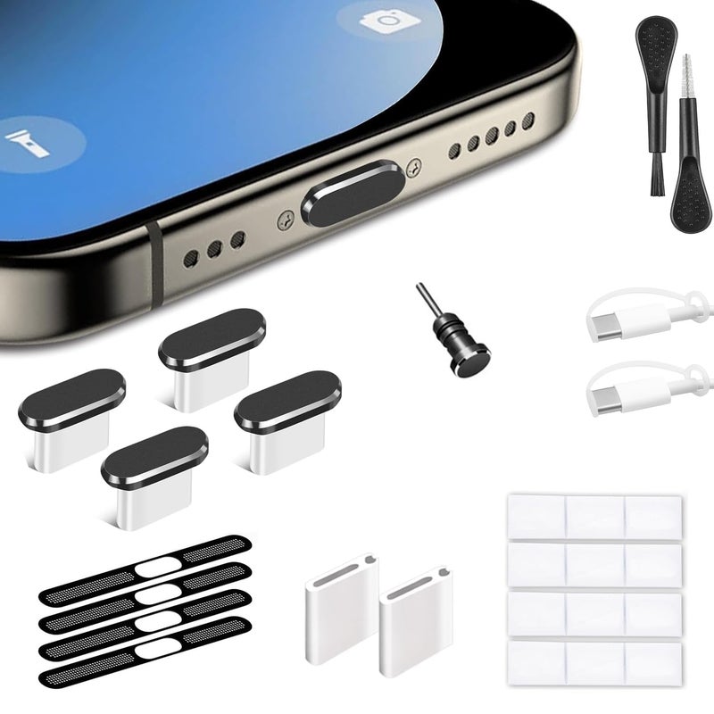 Mizi Store غطاء USB C ضد الغبار، 4 عبوات غطاء حماية منفذ الشحن من الغبار لنظام iPhone 17 Pro، ملحقات تنظيف كاملة - أسود - Image 1