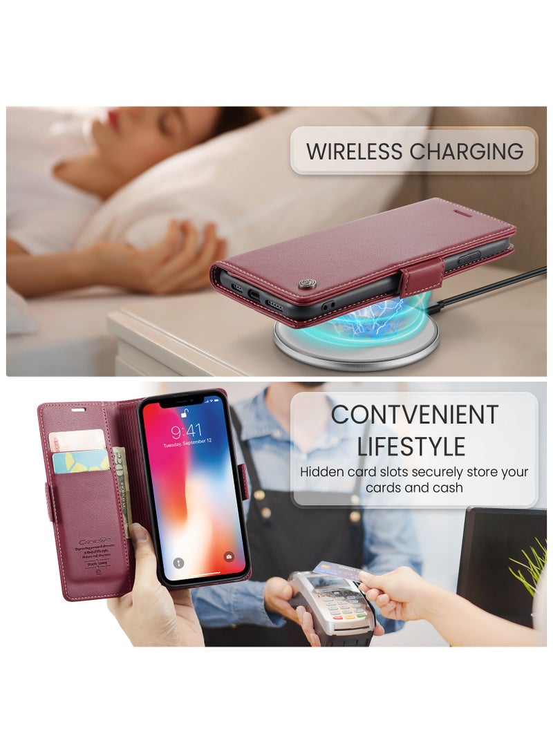 Phone Case for Apple iPhone X / iPhone Xs Anti-scratch Leather Kickstand Card Slot Money Pocket Red  - Image 5