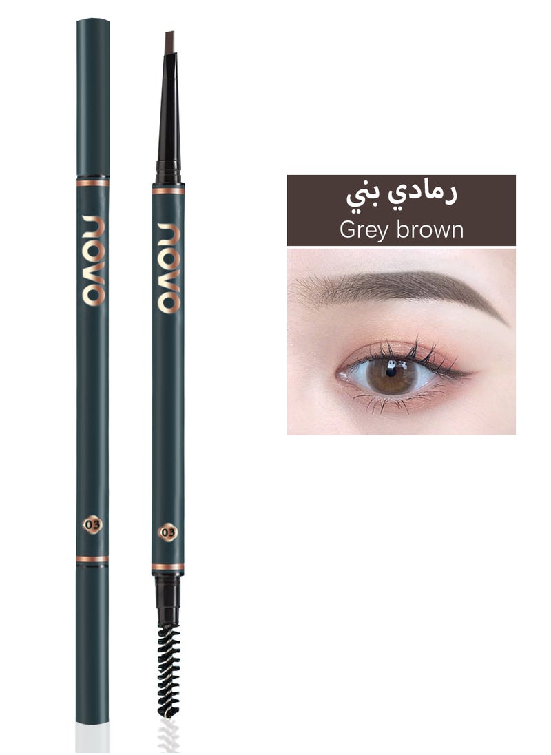 نوفو - قلم حواجب مثلث صغير، قلم حواجب دقيق قابل للسحب مع طرف رفيع وفرشاة، مكياج حواجب مقاوم للماء يدوم طويلاً للحصول على مظهر طبيعي وحقيقي رمادي بني - Image 1