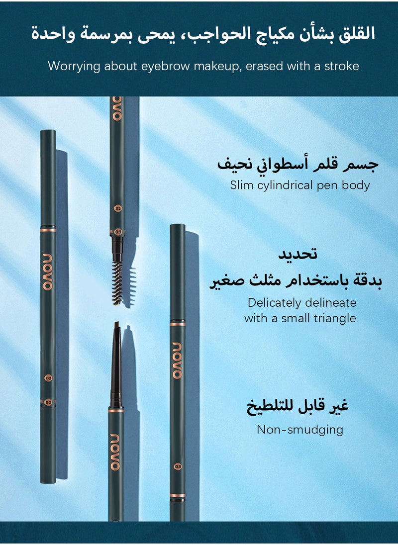نوفو - قلم حواجب مثلث صغير، قلم حواجب دقيق قابل للسحب مع طرف رفيع وفرشاة، مكياج حواجب مقاوم للماء يدوم طويلاً للحصول على مظهر طبيعي وحقيقي رمادي بني - Image 1