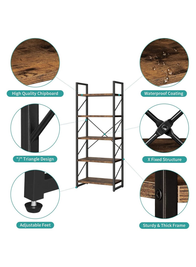 تشولوفز رف كتب من 5 طبقات، رف كتب أبيض كلاسيكي حديث، رف كتب تخزين خشبي ومعدني، أرفف تخزين في غرفة المعيشة/المنزل/المكتب، منظم حامل الكتب للكتب/الأفلام - Image 5