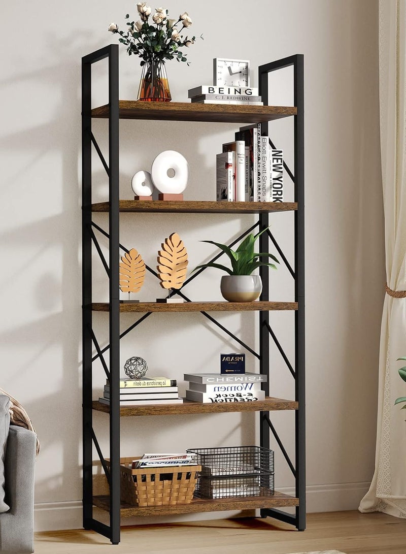 تشولوفز رف كتب من 5 طبقات، رف كتب أبيض كلاسيكي حديث، رف كتب تخزين خشبي ومعدني، أرفف تخزين في غرفة المعيشة/المنزل/المكتب، منظم حامل الكتب للكتب/الأفلام - Image 2