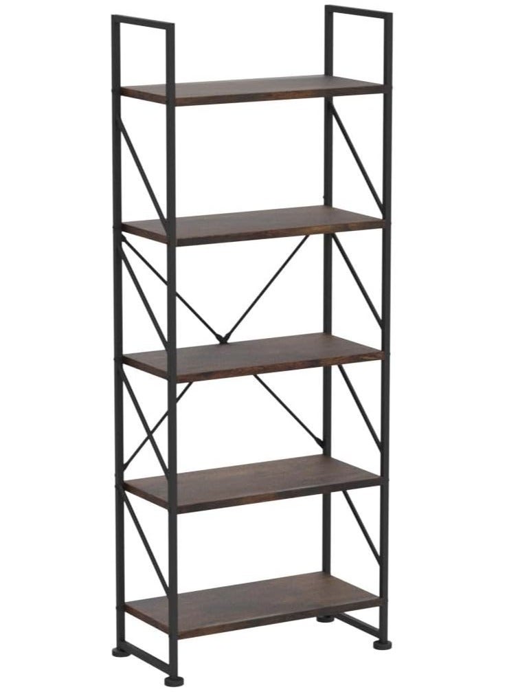 تشولوفز رف كتب من 5 طبقات، رف كتب أبيض كلاسيكي حديث، رف كتب تخزين خشبي ومعدني، أرفف تخزين في غرفة المعيشة/المنزل/المكتب، منظم حامل الكتب للكتب/الأفلام - Image 4