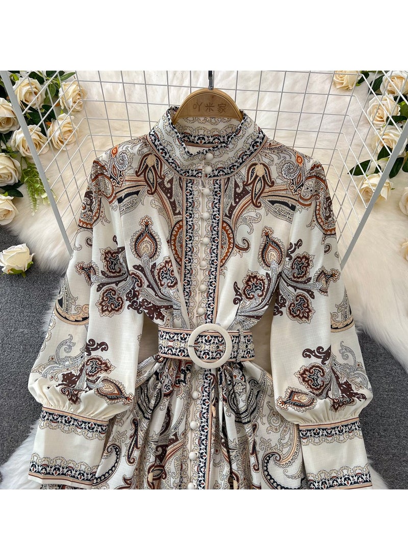KUYING Vintage Lantern Long Sleeved Stand Up Collar Waist Slimming Dress  - Image 2