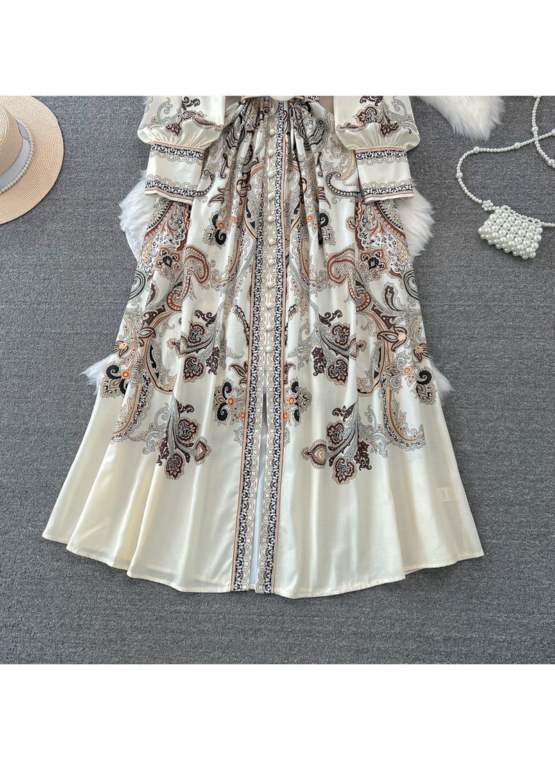 KUYING Vintage Lantern Long Sleeved Stand Up Collar Waist Slimming Dress  - Image 3