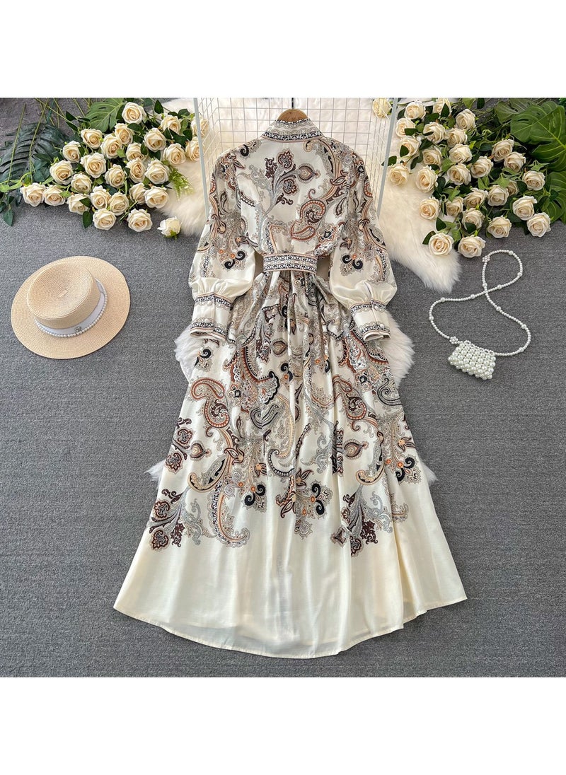 KUYING Vintage Lantern Long Sleeved Stand Up Collar Waist Slimming Dress  - Image 4