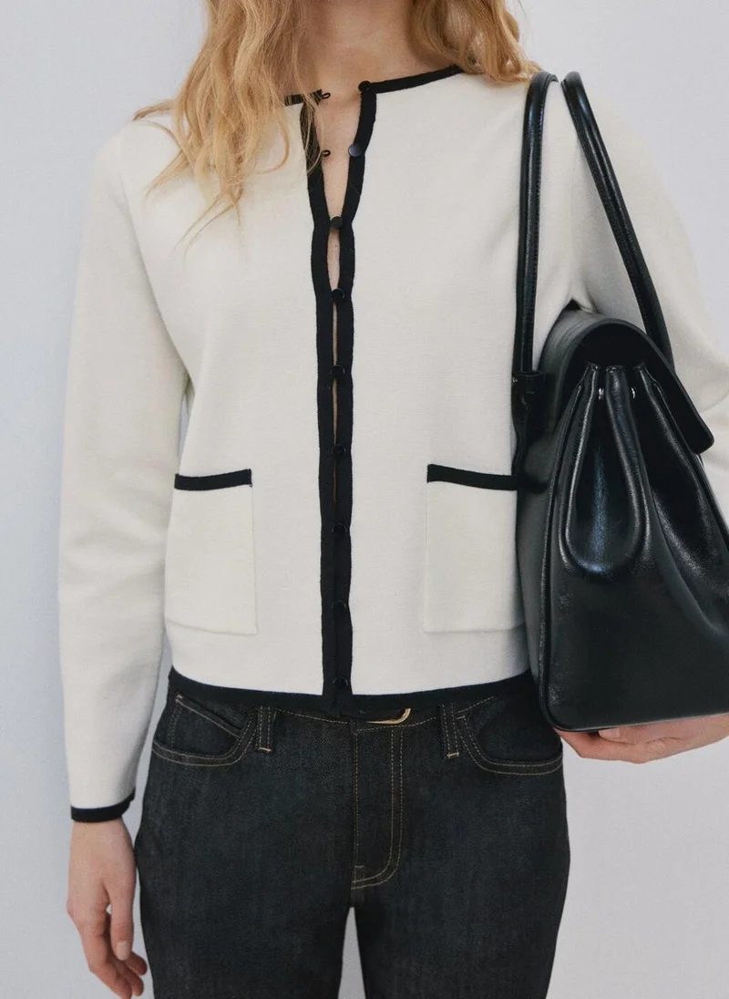 MANGO  Contrasting ribbed cardigan for Women | Best Price UAE