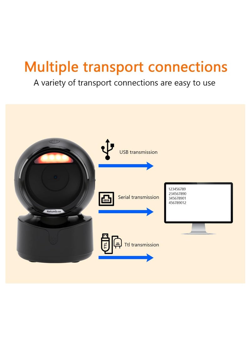 Automatic Omnidirectional Desktop 1D 2D Bar Code Barcode Scanner, Hands-Free USB Wireless QR Barcode Reader, Image Sensing for Warehouse, Supermarket, Retail Store, Bookstore Pos System