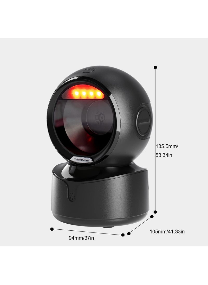 Automatic Omnidirectional Desktop 1D 2D Bar Code Barcode Scanner, Hands-Free USB Wireless QR Barcode Reader, Image Sensing for Warehouse, Supermarket, Retail Store, Bookstore Pos System