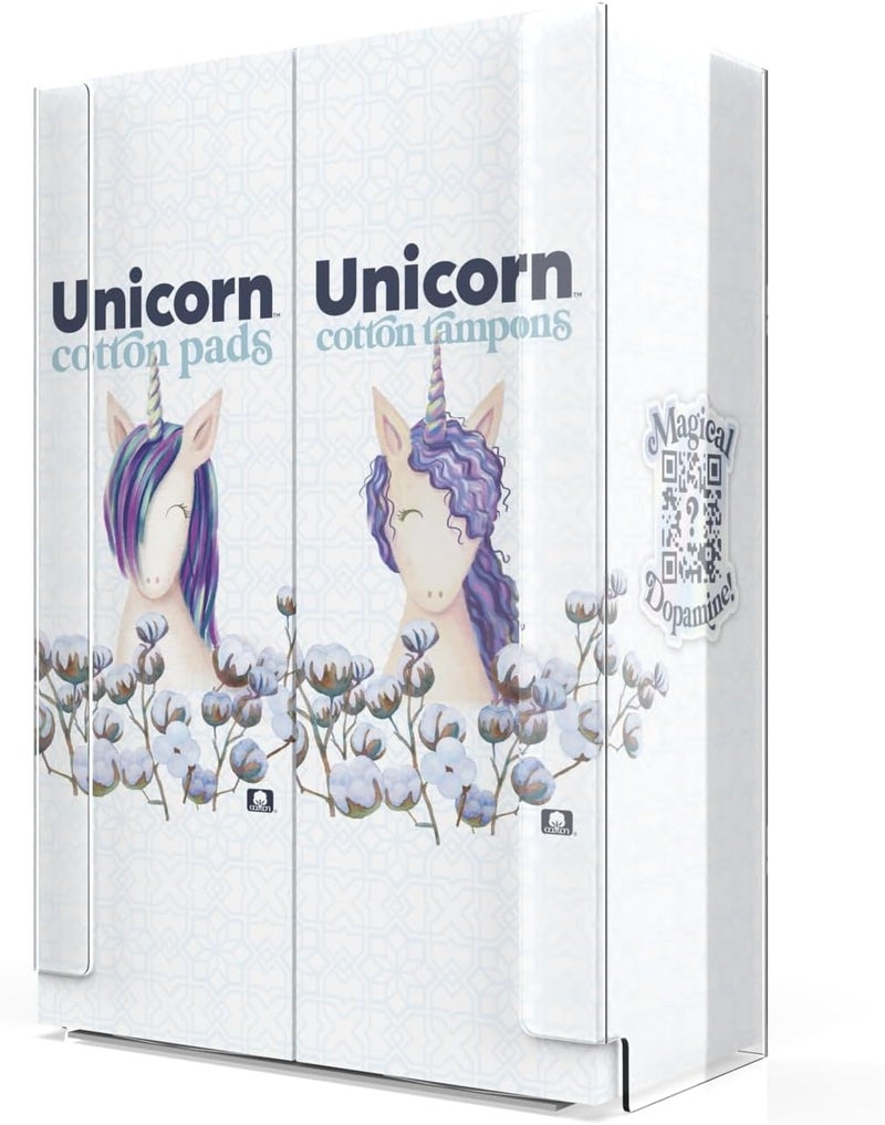 UNICORN UNICORN Acrylic Wall Mounted Bathroom Dispenser Starter Kit Including One Cartridge 60 Count Organic Cotton Tampons & One Cartridge 40 Count Organic Cotton Pads 
