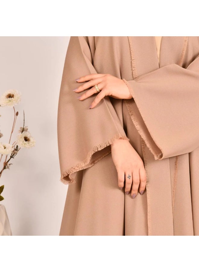 beyond abaya Beige double-cloche abaya with wide sleeves - Image 2