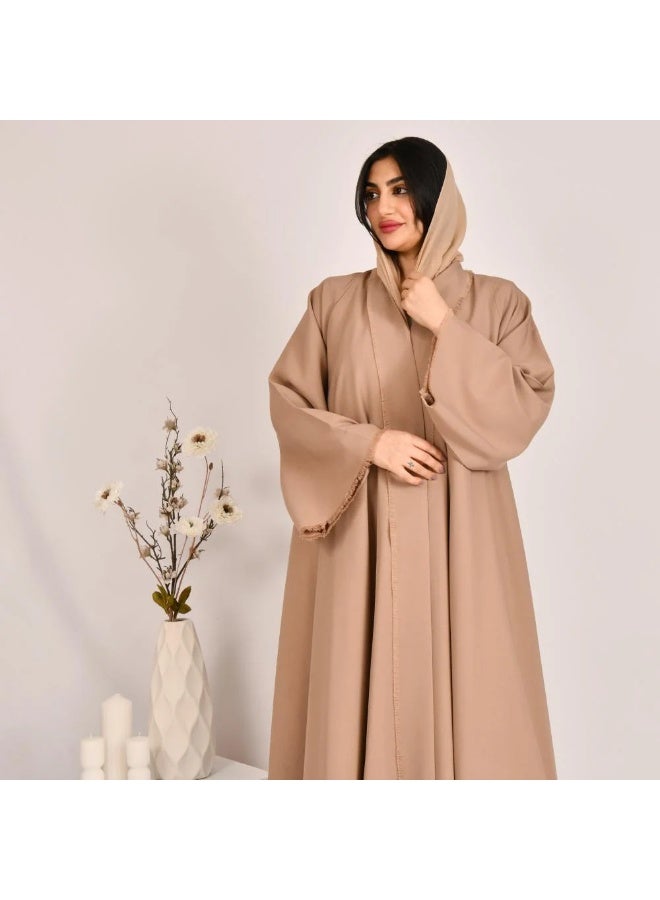 beyond abaya Beige double-cloche abaya with wide sleeves - Image 1