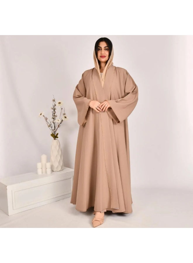 beyond abaya Beige double-cloche abaya with wide sleeves - Image 3
