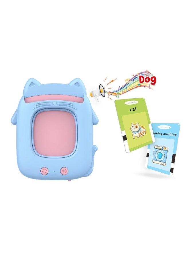 شابية قارئ بطاقات فلاش ثنائي اللغة - جهاز تعليم مبكر باللغتين العربية والإنجليزية، لعبة تعليمية لمرحلة ما قبل المدرسة، وجهاز علاج النطق مع نطق قياسي للأطفال الصغار والأطفال (أزرق) - Image 1