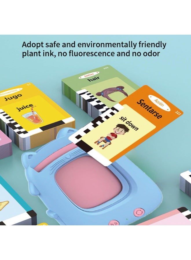 شابية قارئ بطاقات فلاش ثنائي اللغة - جهاز تعليم مبكر باللغتين العربية والإنجليزية، لعبة تعليمية لمرحلة ما قبل المدرسة، وجهاز علاج النطق مع نطق قياسي للأطفال الصغار والأطفال (أزرق) - Image 3