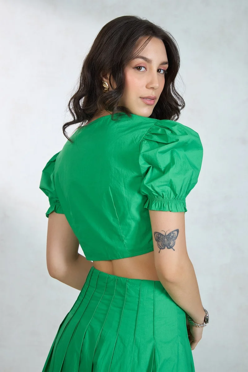 Virgio  VIRGIO 100% Cotton Tieup Crop Top With Puff Sleeves for Women | Best Price UAE