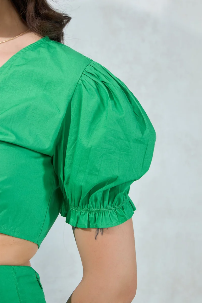 Virgio  VIRGIO 100% Cotton Tieup Crop Top With Puff Sleeves for Women | Best Price UAE