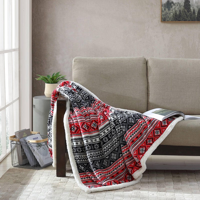 Eddie Bauer Ultra-Plush Collection Throw Blanket-Reversible Sherpa Fleece Cover  Soft & Cozy  Perfect for Bed or Couch  Fair Isle - Image 1