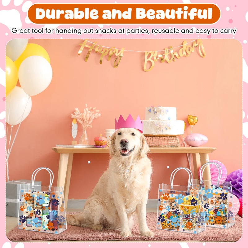 Abbylike 24 Pcs Dog Paw Clear PVC Gift Bag with Handles Party Favor Bag Candy Gift Treat Bags for Sports Theme Party Decorations Game Celebration Supplies Birthday Decorations - Image 4