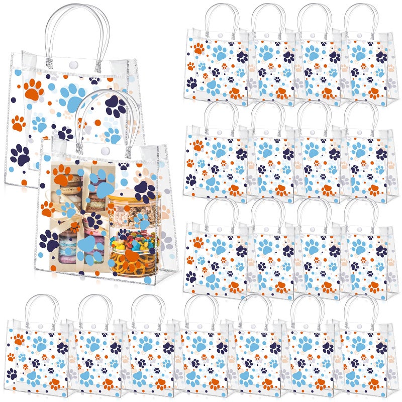 Abbylike 24 Pcs Dog Paw Clear PVC Gift Bag with Handles Party Favor Bag Candy Gift Treat Bags for Sports Theme Party Decorations Game Celebration Supplies Birthday Decorations - Image 1