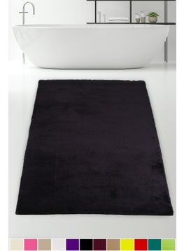 Elite Black 100X200 cm Cornered Plush Bathroom Rug Non-Slip Large Size Fluffy Bath Mat