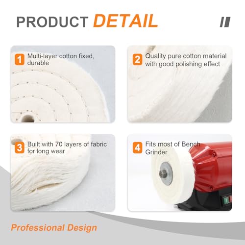 SCOTTCHEN Buffing Polishing Wheel 6 inch (70 Ply) Extra Thick for Bench Grinder Tool with 1/2" Arbor Hole 2 PCS - Image 3