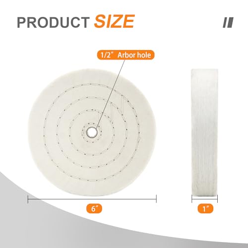 SCOTTCHEN Buffing Polishing Wheel 6 inch (70 Ply) Extra Thick for Bench Grinder Tool with 1/2" Arbor Hole 2 PCS - Image 2