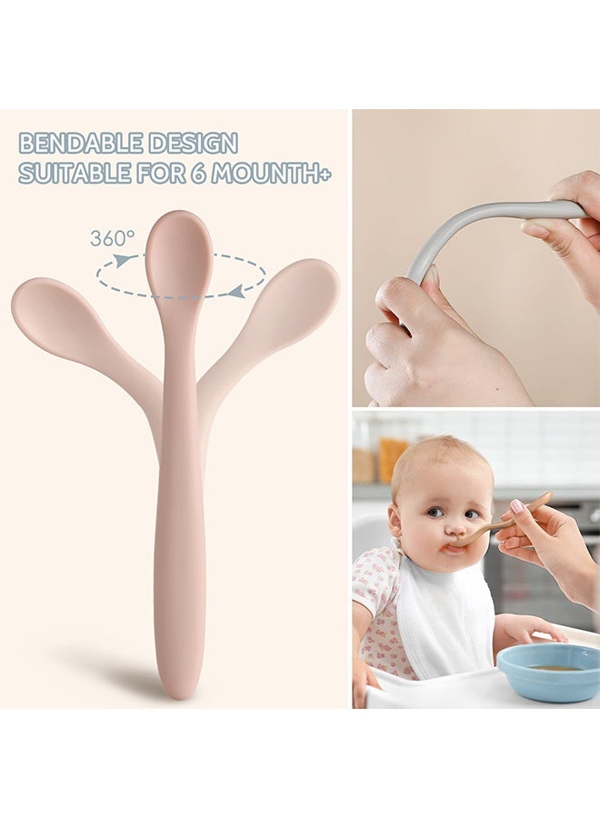 3-Piece Silicone Baby Feeding Spoons, First Stage Infant Spoons, Soft-Tip Easy on Gums I Baby Training Spoon | Infant Utensils Feeding Supplies, Dishwasher & Boil-proof - Image 2