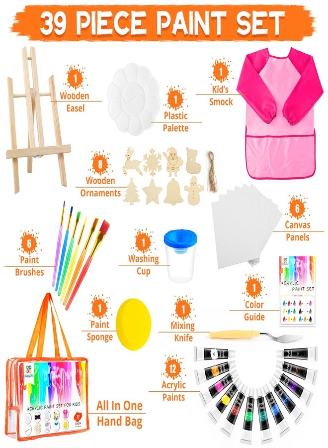 POPYOLA Acrylic Paint Set for Kids, Non Toxic Kids Painting Set with Tabletop Easel, Acrylic Paints, Smock, Canvases, Wooden Stencils, Brushes, Painting Kit Gift for Beginner Student Toddlers - Image 2