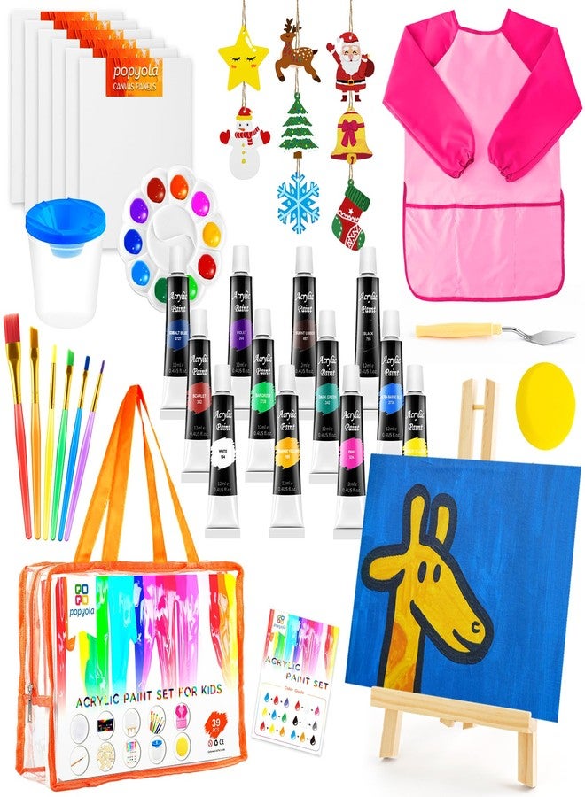 POPYOLA Acrylic Paint Set for Kids, Non Toxic Kids Painting Set with Tabletop Easel, Acrylic Paints, Smock, Canvases, Wooden Stencils, Brushes, Painting Kit Gift for Beginner Student Toddlers - Image 1