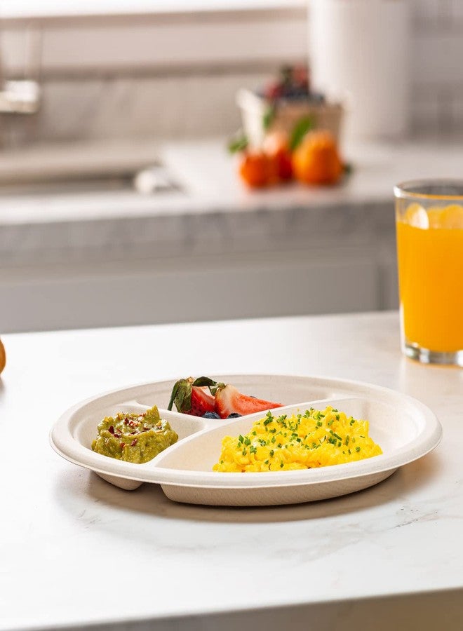 Gusto Comfy Package [10 Inch - 125 Count Heavy-Duty 100% Compostable Plates, 3 Compartment Eco-Friendly, Kraft Disposable Sugarcane Paper Plates - Brown Unbleached - Image 4