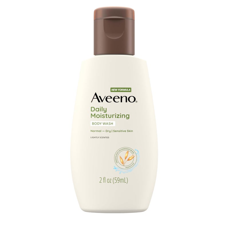 Aveeno Daily Moisturizing Body Wash for Sensitive Skin + Prebiotic Oat, Gently Cleanses Dry Skin & Feels Moisturizing, Light Fragrance, Travel Size, 2 fl. oz - Image 1