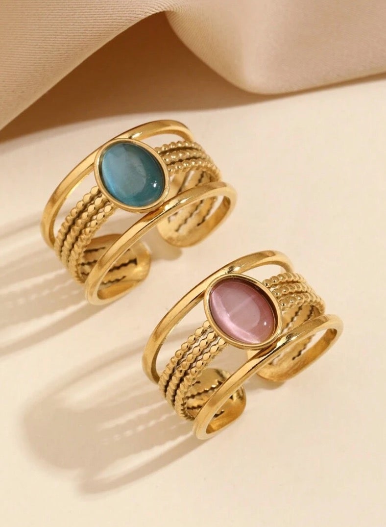 إيكوال طقم خواتم نسائي مكون من قطعتين من الاستانلس ستيل مطلي باللون الذهبي بمقاس موحد - Image 1