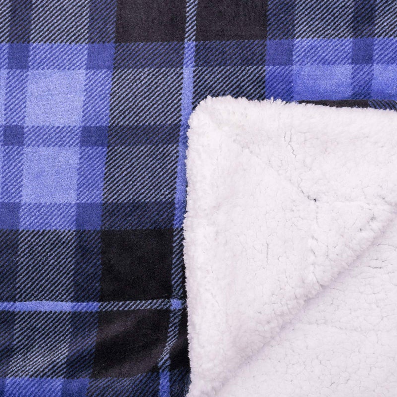 SOCHOW Sherpa Plaid Fleece Throw Blanket, Double-Sided Super Soft Luxurious Bedding Blanket 60 x 80 inches, Blue - Image 4