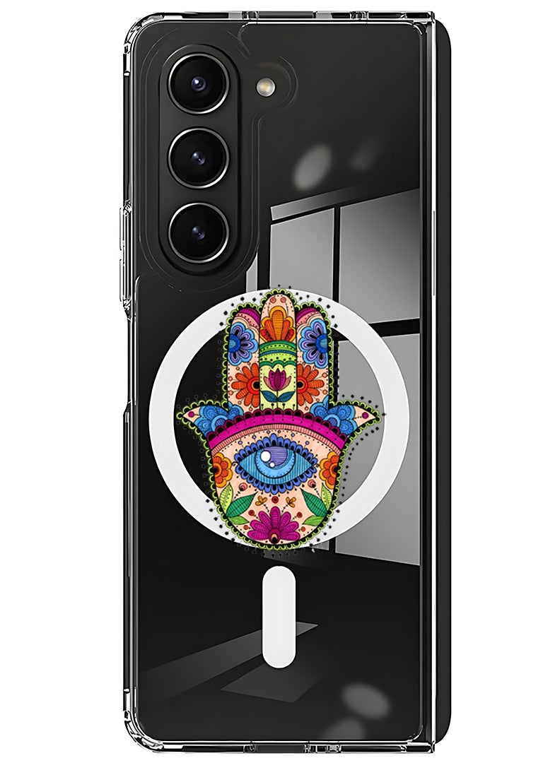 Theodor Magnetic Case for Samsung Galaxy Z Fold 5 Compatible with MagSafe Wireless Charging, Shockproof Phone Bumper Cover Hand Mandala - Image 1