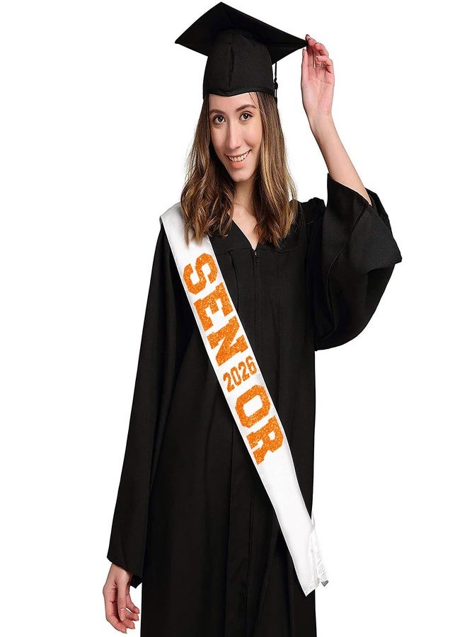 Partyprops 6Pcs White Senior 2026 Satin Sashes with Orange Glitter Letters Senior 2026 Decorations - 2026 Graduation Celebrations Sashes - Senior Cheer Sash - Cheerleader Sash - Class Competition Sashes - Image 4