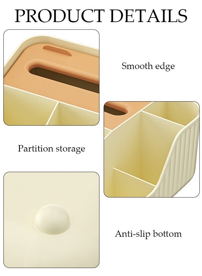 DUNISO Tissue Box Organizer, Multi-Function Desktop Tissue Storage Box with Compartments, Pen Stationery Remote Control Box, Elegant Design Napkin Dispenser Organizer for Bedroom, Bathroom, Living Room - Image 3