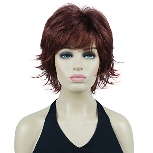 Lydell Short Layered Shaggy Wavy Full Synthetic Wigs (131 Burgundy Red) - Image 1