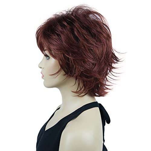 Lydell Short Layered Shaggy Wavy Full Synthetic Wigs (131 Burgundy Red) - Image 5